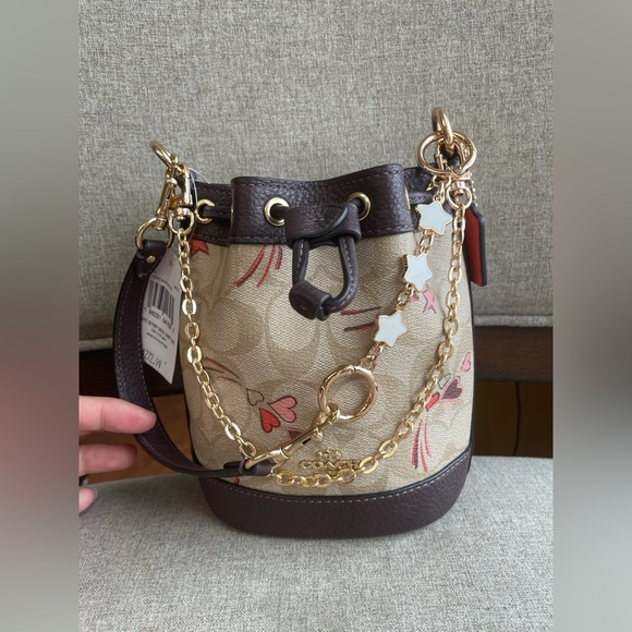 NWT！COACH MINI DEMPSEY BUCKET BAG IN SIGNATURE WITH HEART AND STAR（CK524）V-Day